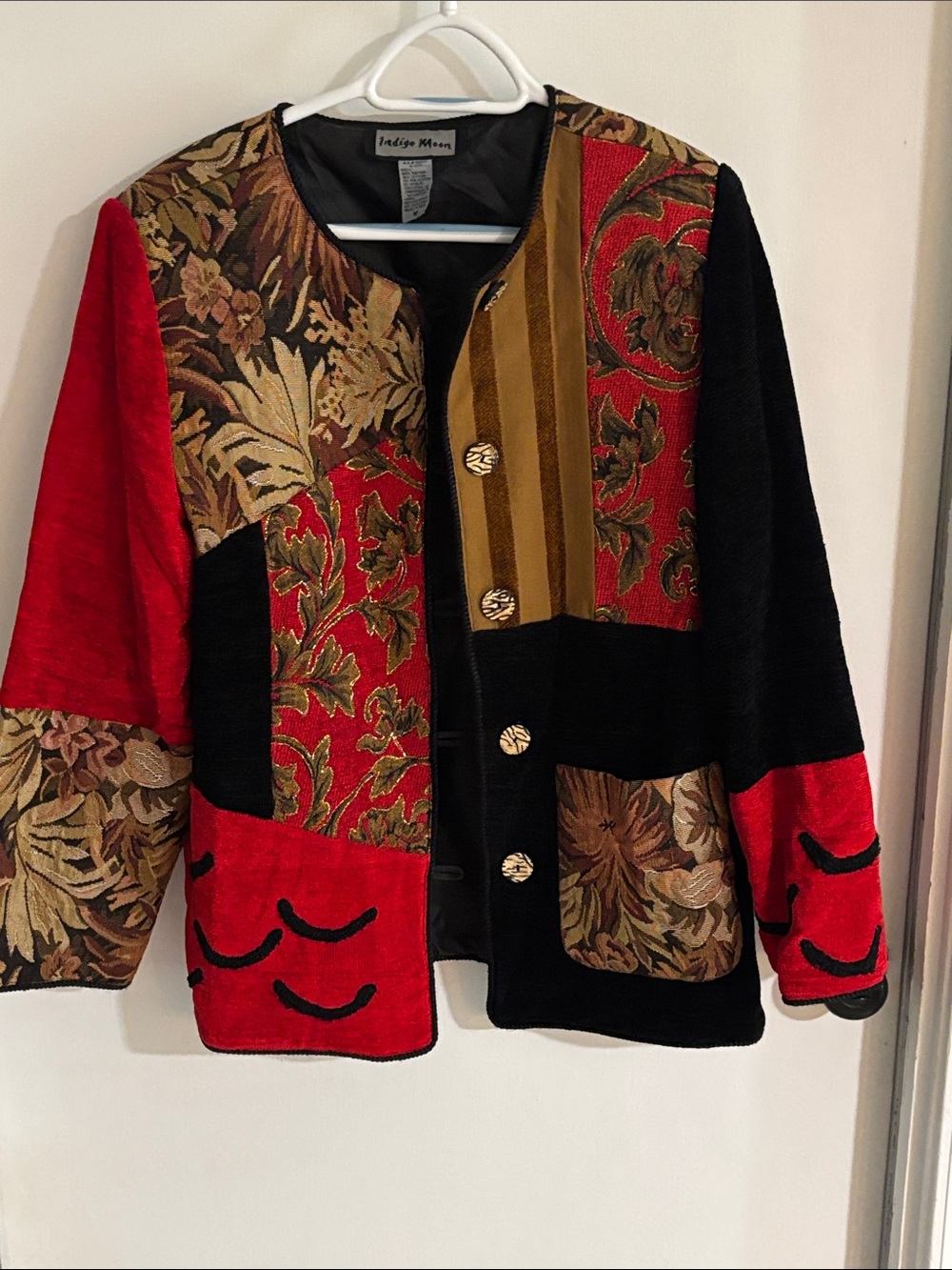 Indigo Mixed-Print Patchwork Blazer in Red, Black, Brown and Gold